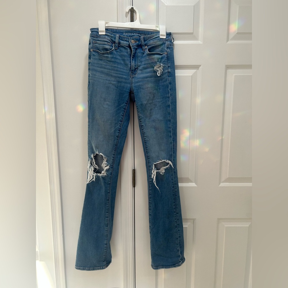 American Eagle Outfitters Distressed Blue Flare Jeans